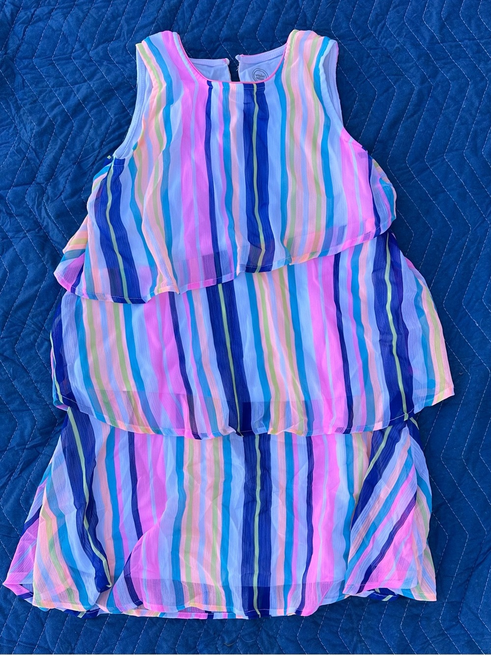 wonder nation Sleeveless Tiered Stripe Dress in Pink, Blue, Yellow